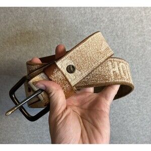 VTG Hollister Wide Leather Belt Sz 39” White And Brown Distressed Y2k Retro